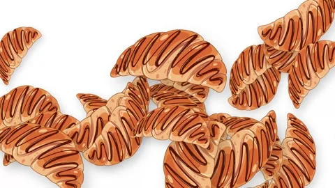 Animated Chocolate Drizzled Croissants Falling and Bursting on White Background Stock Footage 344848448
