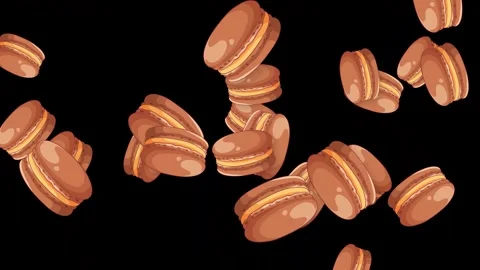 Animated Chocolate Macarons Falling and Floating on Black Background Stock Footage 345197773