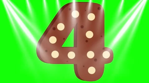 Animated chocolate numbers four on green screen with spotlights Stock Footage 337444709