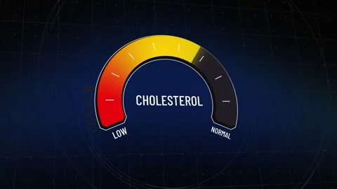 Animated cholesterol level meter, digital gauge presentation, going from low, Stock Footage 317339977