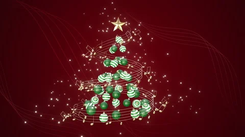 An animated Christmas background with decorations and rotating musical notes and Stock Footage 165320691