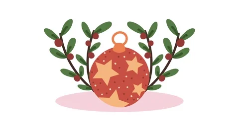 Animated christmas ball with star pattern and festive berry branches on whi.. 動画素材 339070933