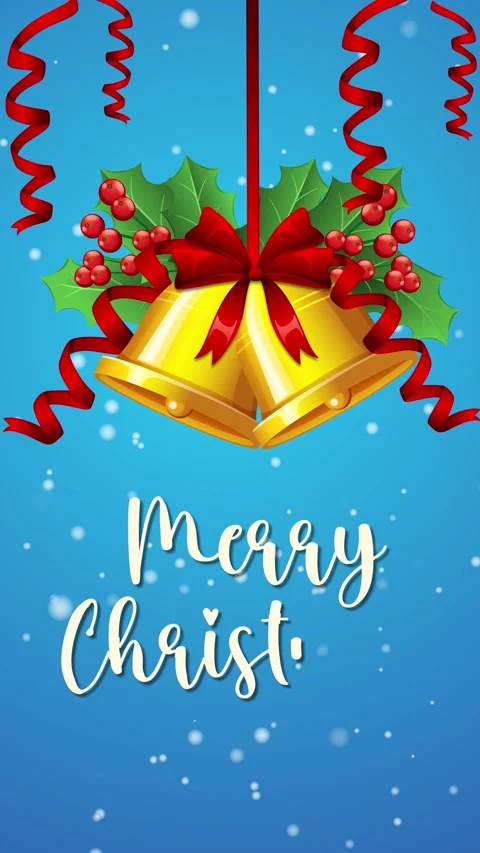 Animated Christmas Bells with Falling Snow and Greeting Text Stock Footage 314248166