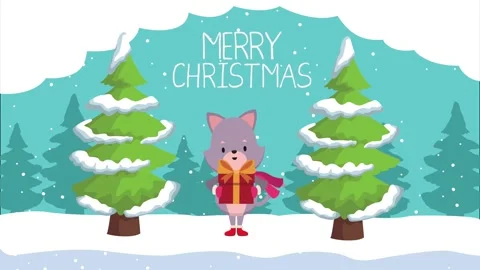 Animated christmas card background featuring cute wolf character holding gi.. 動画素材 338421507