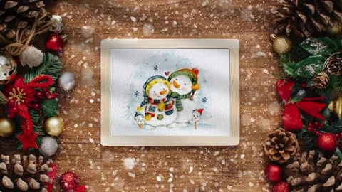 Animated Christmas composition with two snowmen, mockup Stock Footage 218367477