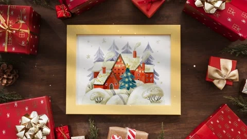 Animated christmas composition with winter city, mockup Stock Footage 218311613