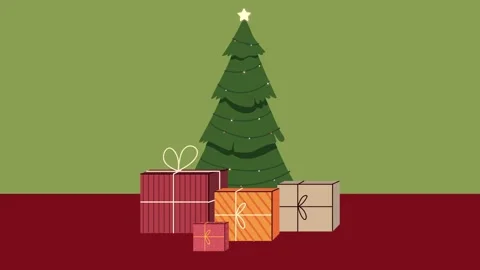Animated christmas tree and stack of wrapped gift boxes against solid backg.. 動画素材 339067067