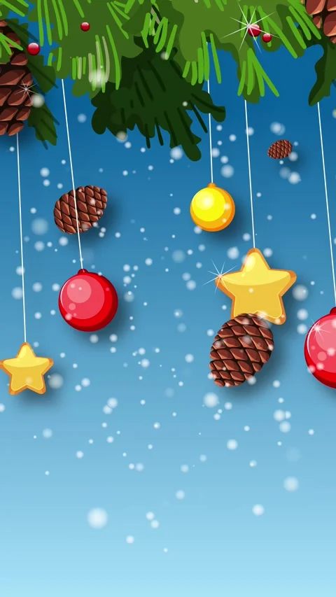 Animated Christmas Tree Decorations With Falling Snow and Greeting Stock Footage 314248219