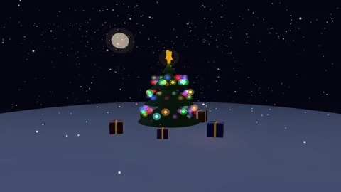 Animated Christmas tree with falling snow and presents under a starry night s Vidéo 347742491