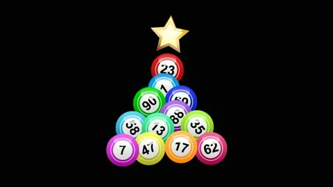 Animated christmas tree with numbered balls of bingo lottery on black backgro Stock Footage 166890485