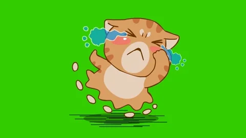 Animated Chubby Cat Crying and Running - Green Screen Stock Footage 282778762