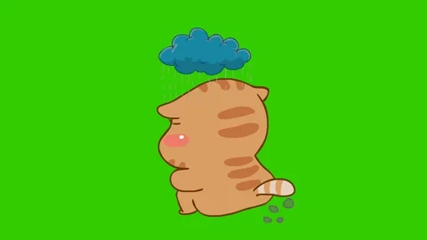 Animated Chubby Cat Feeling Sad and Farting Loudly - Green Screen Stock Footage 282778666