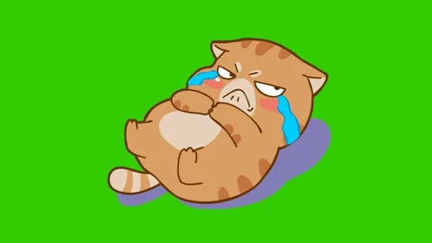 Animated Chubby Cat Pouting with Tears - Green Screen Stock Footage 282778650