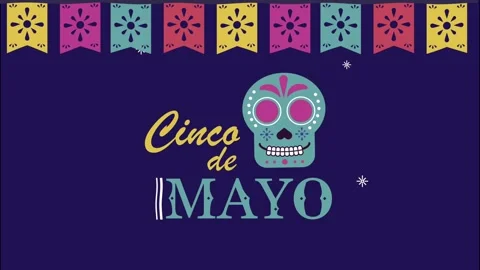 Animated cinco de mayo celebration greeting card with colorful sugar skull .. Stock Footage 339272921