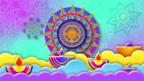Animated circle pattern, beautiful moving clouds and oil lamp on blue gradi.. Stock Footage 289013714