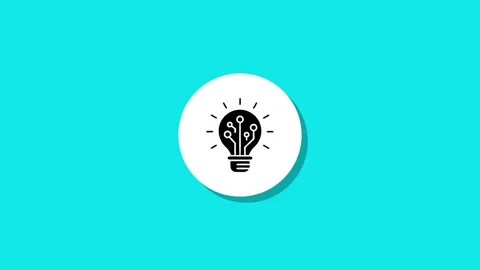 Animated circuit light bulb concept icon emerging on bright cyan background Stock Footage 327762698