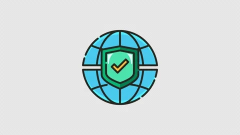 Animated circular Globe icon with shield and check mark image. Alpha channel Stock Footage 314625246