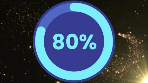 Animated Circular Loading Progress Bar 80 Percent Completion on Dark Sparkle Bac Stock Footage 336661316