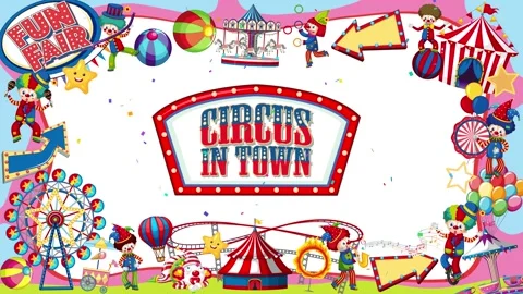 Animated Circus and Funfair Comic Border Frame Loop Stock Footage 347433037