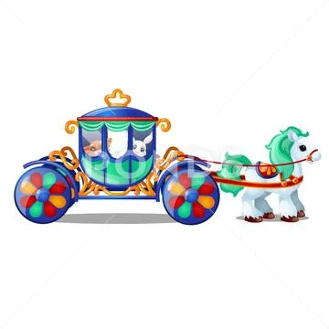 Animated circus horse or pony carries small animals in the carriage isolated on Stock Illustration