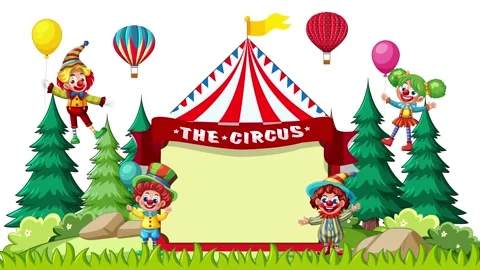 Animated Circus Tent Background with Clowns and Hot Air Balloons Stock Footage 331835360