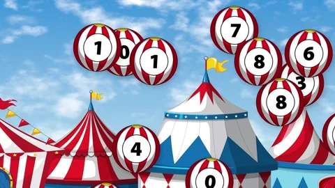 Animated Circus Tents with Bouncing Striped Number Balls 動画素材 345304031