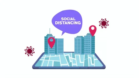 Animated city map on tablet showing social distancing concept with building.. Stock-Footage 338404008