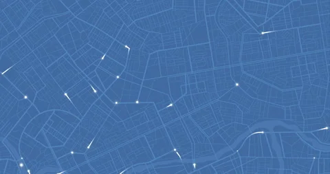 Animated City Map Tracking Multiple Moving Location Pins Across Urban Street Stock Footage 335534304