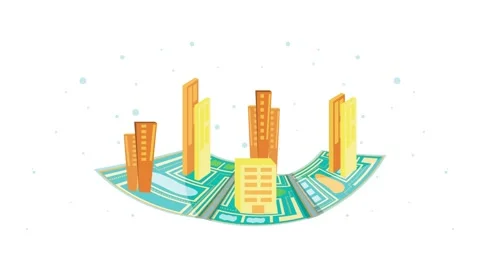 Animated city map transforms into three dimensional urban landscape with mo.. Stock-Footage 339063635
