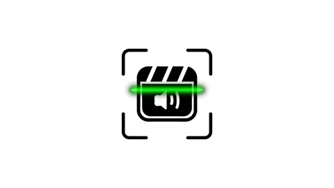 Animated clapboard icon with digital green scanning line effect in motion. Stock-Footage 346498694