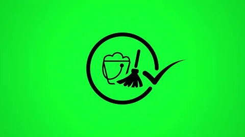 Animated cleaning service logo icon with mop bucket and checkmark on green .. Stock Footage 346498104