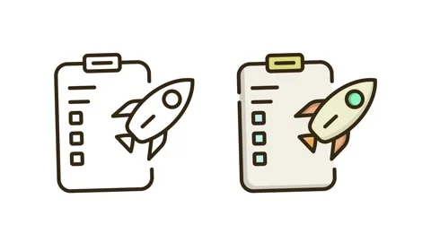 Animated Clipboard Checklist and Rocket Icon on White and Green Background Stock Footage 335265374