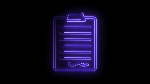 Animated clipboard document neon outline glowing on black background contract Stock Footage 322983355
