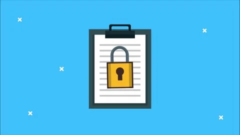 Animated clipboard with security padlock icon on blue background showing da.. Stock-Footage 338420604