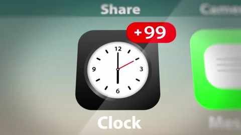 Animated Clock Application Notifications on Smart Phone Screen Stock Footage 239404284