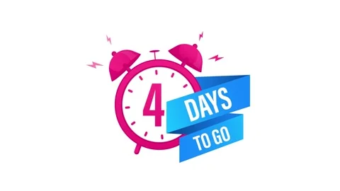 Animated clock with banner counting down four days to go Stock Footage 319024937