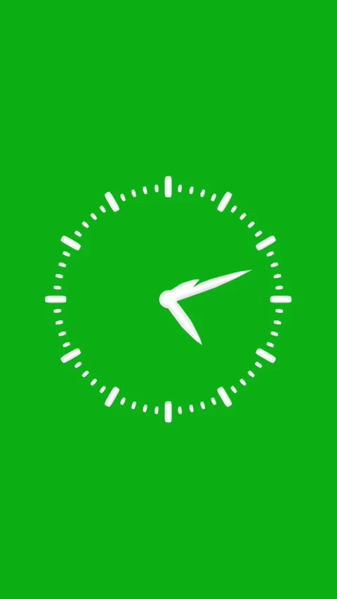 Animated clock face with white hands on bright green background, indicating.. Stock Footage 331811632