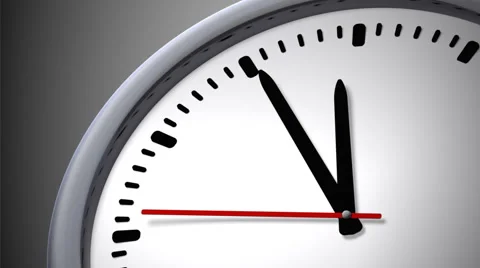 Animated clock on grey background, with red second arrow Stock Footage 46187123