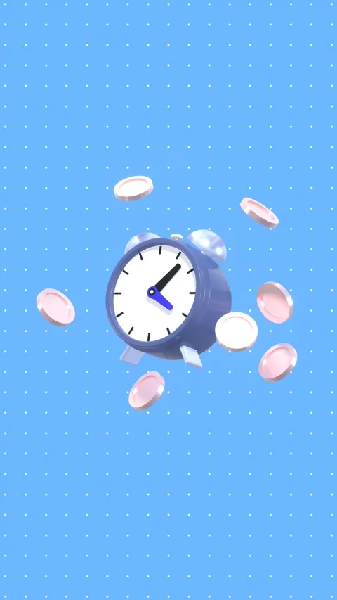 Animated Clock With Shiny Coins Floating In The Air In Vertical Video Format. Stock Footage 294886648