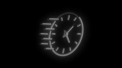Animated clock speeding through time neon effect on black background time fli Stock Footage 314538121