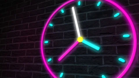 Animated Clock Ticking with neon style wall background Stock Footage 121895218