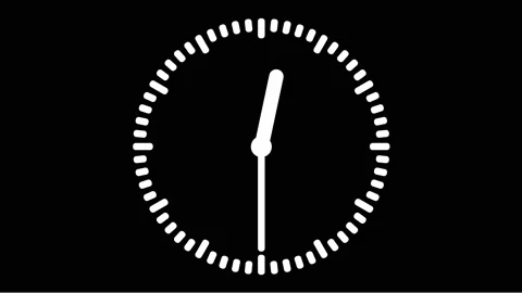 Animated clock, watch with spinning arrows in full 12 hour loop on a black ba Stock Footage 131891604