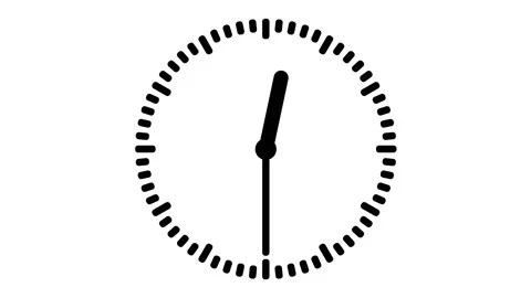 Animated clock, watch with spinning arrows in full 12 hour loop on a white ba Stock Footage 131891605