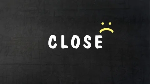 Animated CLOSE and sad face emoticon on black chalkboard Stock Footage 81532982