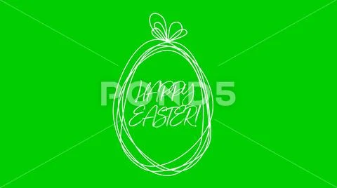 Animated closeup Happy Easter text and egg on green background Stock Illustration