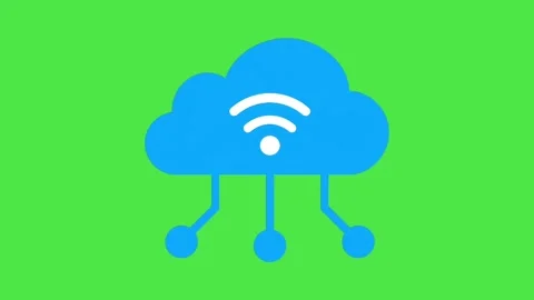 Animated Cloud Computing &amp;amp; Wireless Network Icon - Green Screen Stock Footage 335540014