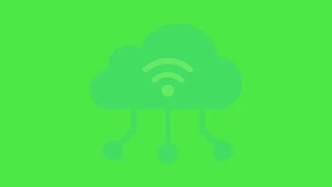 Animated Cloud Computing &amp;amp; Wireless Network Icon - Green Screen Stock Footage 335540070