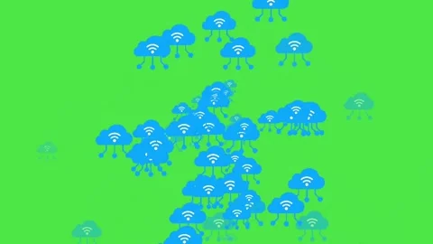 Animated Cloud Computing &amp;amp; Wireless Network Icon - Green Screen Stock Footage 335540106