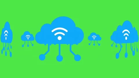 Animated Cloud Computing &amp;amp; Wireless Network Icon - Green Screen Stock Footage 335540128