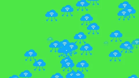 Animated Cloud Computing &amp;amp; Wireless Network Icon - Green Screen Stock Footage 335540146